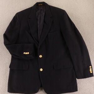 VTG Jacket L 44R Navy Blue Britches Blazer 100% Wool Flannel Coat Gold Buttons